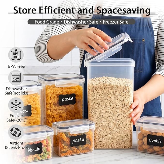 36 PCS Airtight Food Storage Containers with Lids, BPA Free Clear Plastic Kitchen and Pantry Organization and Storage Set for Flour, Sugar, Cereal, Pasta, Includes 36 Labels and Marker