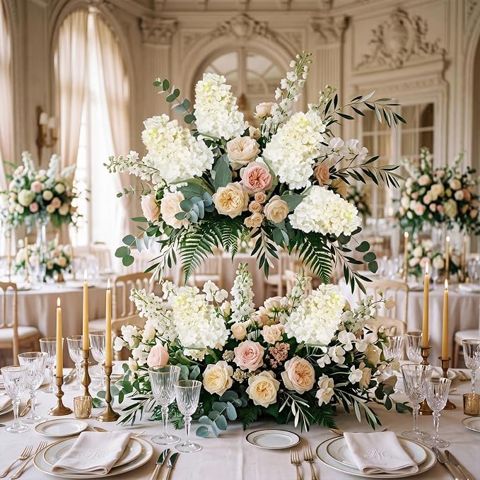 4PCS White Artificial Dried Hydrangea Flowers 24” Real Touch Faux Silk Dried Hydrangeas Artificial Fake Fall Flowers Bouquet for Vase Table Home Wedding Centerpiece Party Shower Outdoor Porch Decor