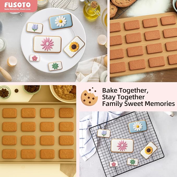 FUSOTO 6PCS Rectangle Cookie Cutters Set, Stainless Steel Kitchen Baking Supplies, for Biscuit, Homemade Cookies, Cake Decorating, Geometric Cookie Cutter, (1.5", 2", 2.5", 3", 3.5", 4"), Rectangle