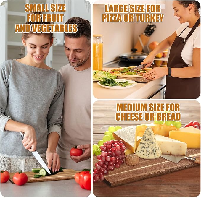 Patelai 6 Pcs Cutting Board Set with Handles Laser Engraving Wooden Charcuterie Kitchen Plain Serving Chopping Board Bulk for DIY Housewarming(Acacia Wood,17 x 6 Inch)