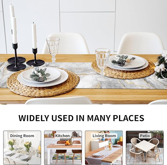 Marble Table Runner 13x71 Inch Gold Grey Table Dresser Runners Modern Table Decorations Coffee Table Runner for Home Kitchen Dining Room (Grey & Gold71)