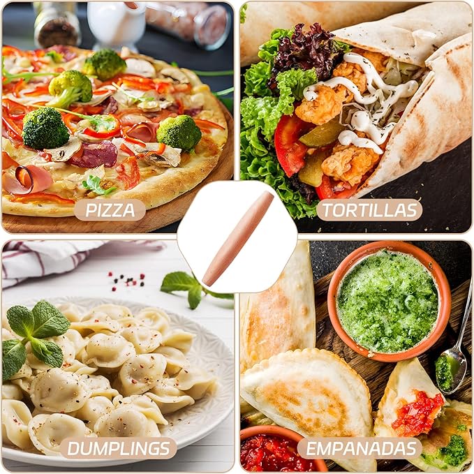 French Rolling Pin for Baking - AMPSEVEN Wooden Rolling Pin Dough Roller for Pizza Fondant Pasta Dumpling tortillas (20cm(7.9inch))