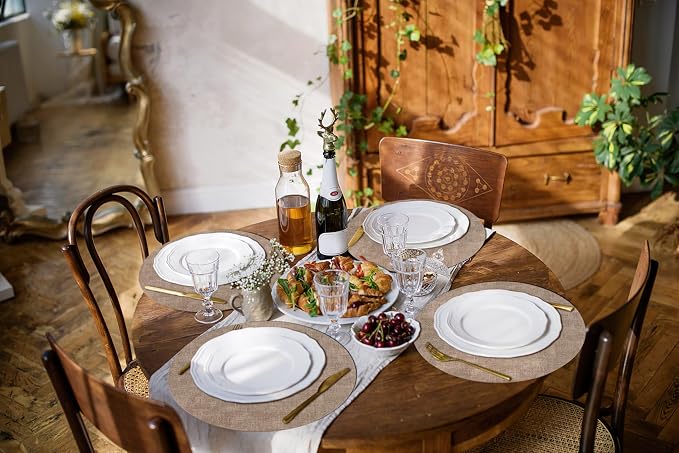 homing Round Faux Leather Placemat and Coaster 8 Packs, Washable Heat Resistant Dining Place Mats, Wipeable Double-Sided Table Mats for Indoor and Outdoor, Diameter 13 and 3.93 inch, Camel