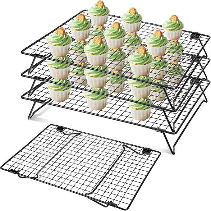 4Pcs Cooling Racks for Cooking and Baking, 13.4" x 9.4" Cookie Cooling Racks, 4-Tier Stackable Carbon Steel Wire Cooling Rack for Baking, Cookie, Pizza, Cake, Roasting, Making Jerky