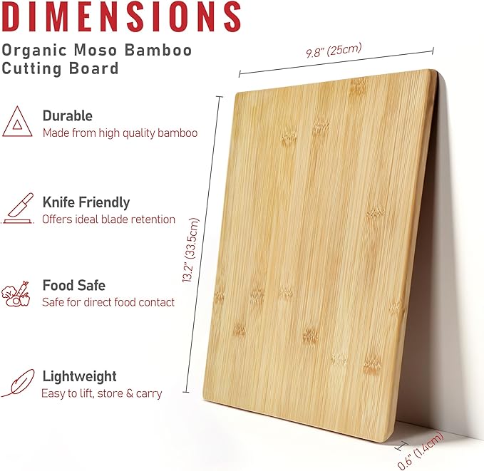 Bamboo Cutting Board for Kitchen - Wood Chopping & Charcuterie Board | Made with Moso Bamboo - Double Sided Pre Oiled (13.2" x 9.8" / 33.5 x 25 cm)