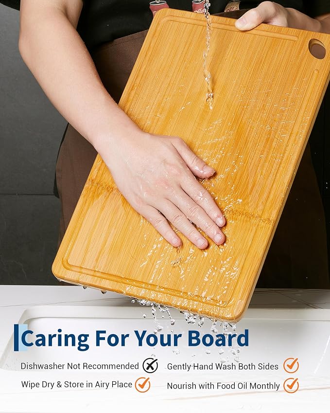 Garvee Bamboo Cutting Board Set of 3 - cutting board set with Handle, Bamboo Cutting Boards for Kitchen, Heavy Duty chopping board with deep juicy groove 15x10, 12x8, 9x6 inch