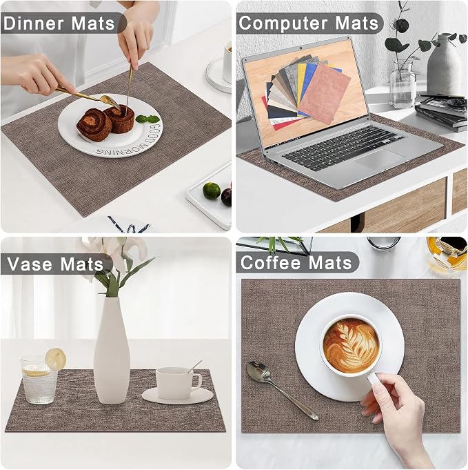 Homaxy Faux Leather Heat Resistant Placemats for Dining Table Set of 4, Waterproof Wipeable Washable PU Table Mats, Easy to Clean Anti-Slip Place Mats, 11.8" x 17", Dark Brown