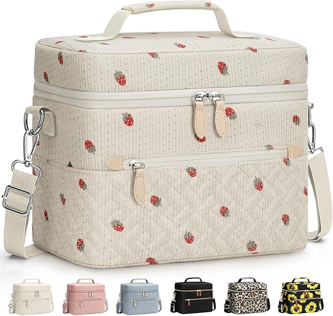 Capolo Lunch Box for Women Men Adults,Insulated Lunch Bag Leakproof Lunch Cooler Box with Removable Strap Cute Lunch Tote Bags Reusable Thermal Lunchbox for Work Picnic(Small,Strawberry)