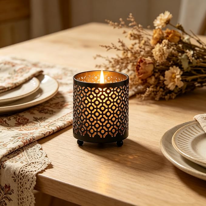Hosley 4.5" Black Metal Candle Holder Sleeve Gold Interior for Tealights & Votive Candles Decorative Lantern for Home Décor, Weddings, Meditation, & Events