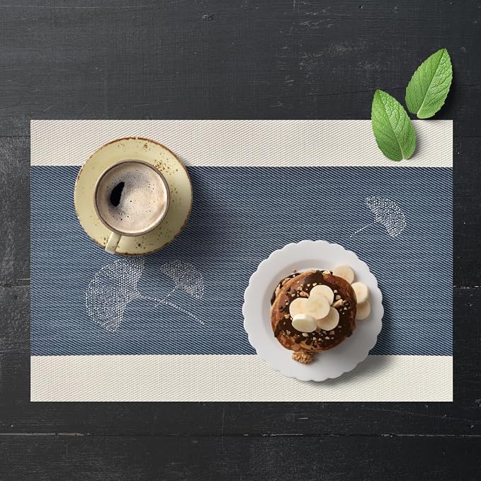 PIGCHCY Rustic Placemats Set of 6, Easy to Clean Placemats Washable Non-Slip Luxurious Durable Table Mats for Home/Dining Room Decoration (Blue,18 X 12 inches)