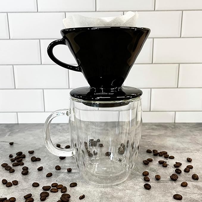 The London Sip Ceramic Coffee Dripper Pour Over Ceramic Coffee Maker, Coffee Slow Brewing Accessories for Home, 1-2 Cup, Black