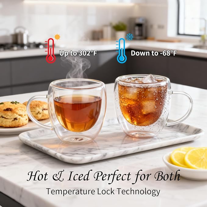 Gulex Espresso Cups Double Wall Glass Coffee Espresso Cups with Handle 4 oz