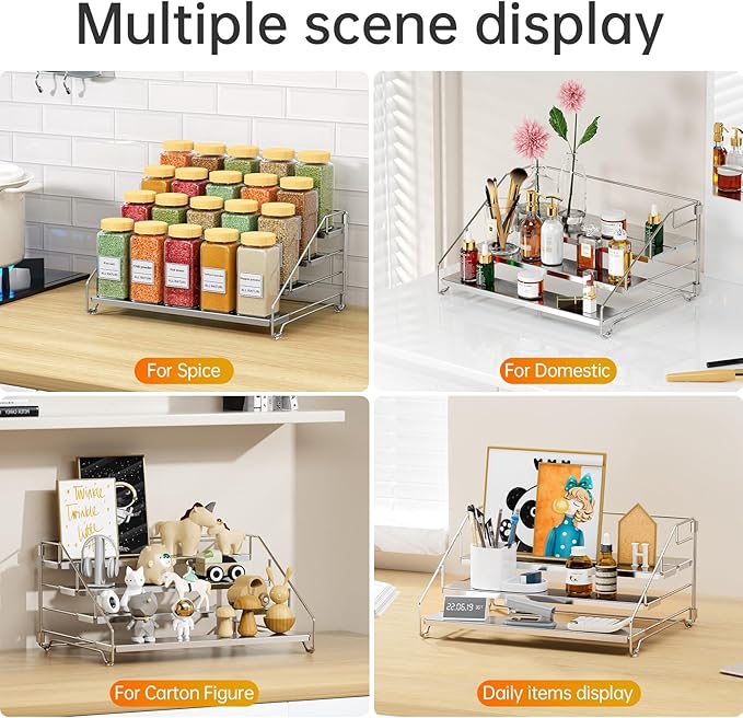 RCHYFEED 2 Pack 4 Tier Adjustable Spice Rack Organizer, Foldable Chrome Vertical Spice Organizer for Cabinet & Countertop, Space Saving Storage Shelf for Kitchen Pantry Bathroom