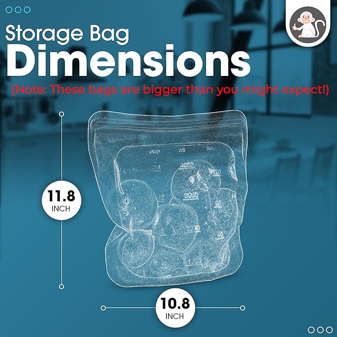 Albino Monkey Reusable Silicone Food Storage Bag, Extra Large XXL 1 Gallon 135 oz - Airtight Leakproof Stand-Up Freezer Bag for Meal Prep, 100% Food-Grade Silicone, BPA-Free (Blue, 1-Pack)