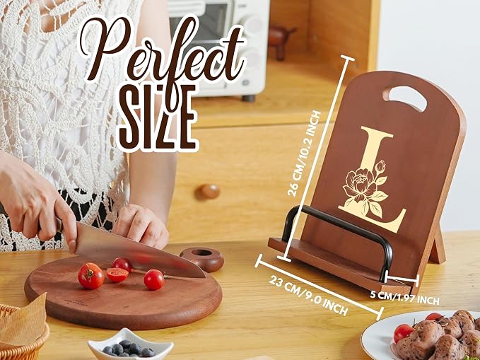 INNObeta Cookbook Stand for Kitchen Counter, Adjustable Tablet Recipe Book Holder, Perfect Gifts for Women, Mom, Grandma on Birthday, Unique Kitchen Decor, Initial L
