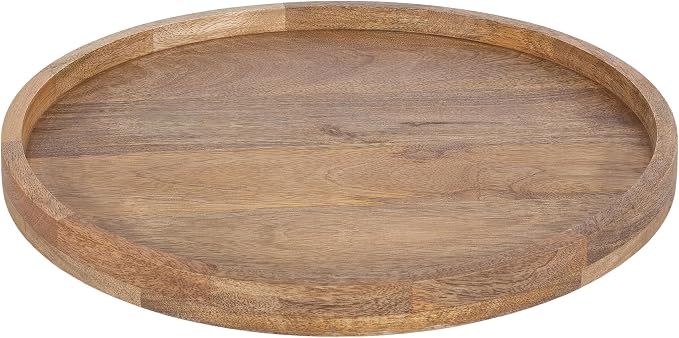 Kate and Laurel Halsey Round Lazy Susan Tray Organizer; 18 Inch Diameter; Natural Brown; Transitional Round Countertop Organizer with Turning Lazy Susan for Kitchen Storage