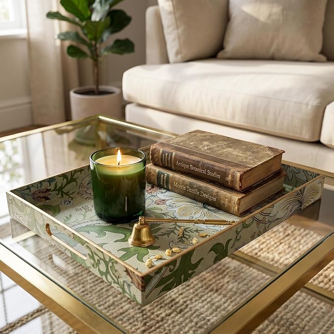 Serving Tray with Handles, Rectangular Plastic Tray with Floral Artwork – 15.75"x11.81" Large Decorative Tray Featuring Lily & Tulip Design – Home Decor for Kitchen, Coffee Table, Office & Home