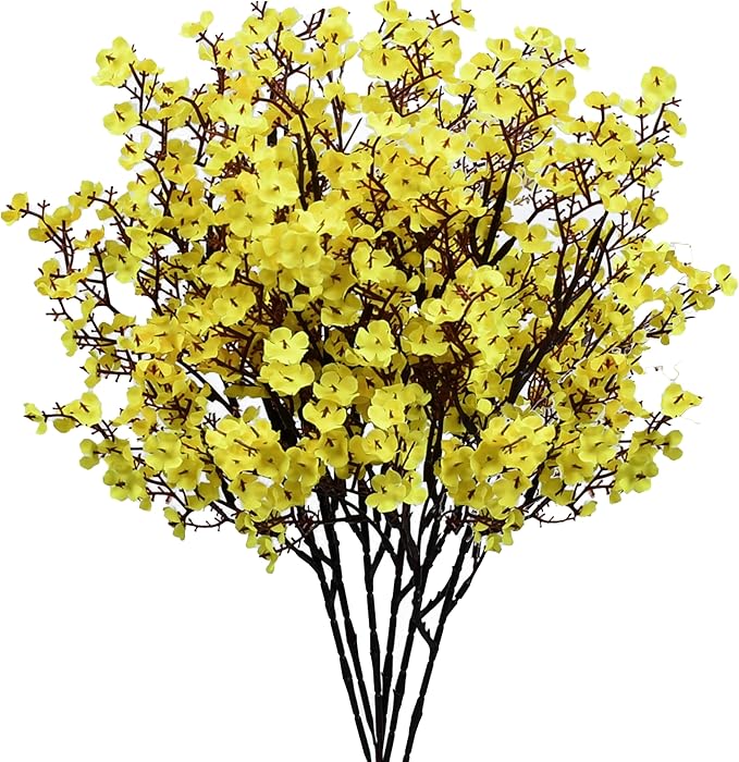 Mandy's Yellow Artificial Baby’s Breath Flowers 6 Bundles Silk Gypsophila, 18.5 Inch European Style Modern Home Decor Centerpiece, Neutral Wedding Flower Arrangements