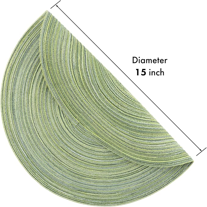 Winknowl Round Braided Placemats Set of 4 Washable Woven Heat Resistant Table Mats for Kitchen Dining Tables 15 inch Round Place Mats (Pea Green,4)