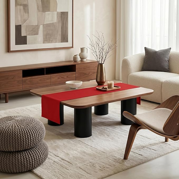Solino Home Linen Red Table Runner 60 Inches - 100% Pure Linen Small Table Runner 14 x 60 Inch Ideal for Dresser and Coffee Tables - Fete - 4th of July