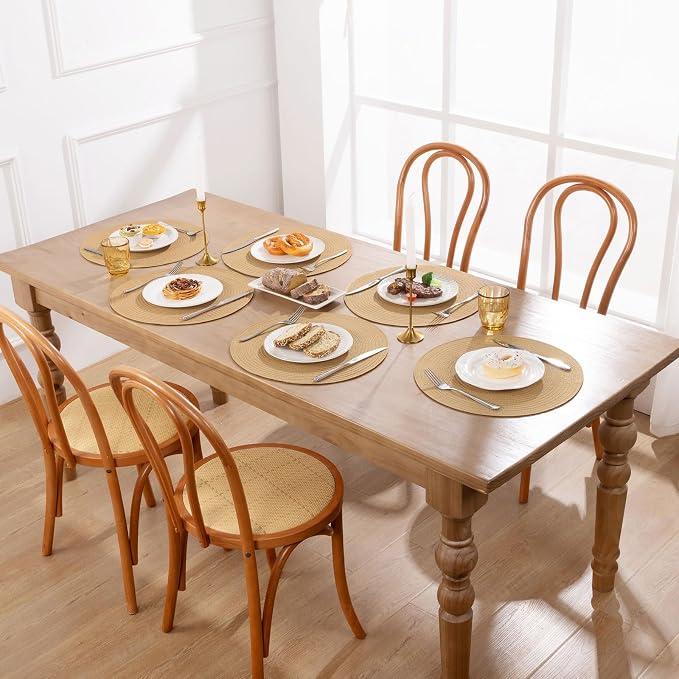 SHACOS Round Placemats Set of 8 Washable 15 inch Round Placemat Cotton Polyester Woven Braided Table Place Mats for Dining Table Decor, Camel