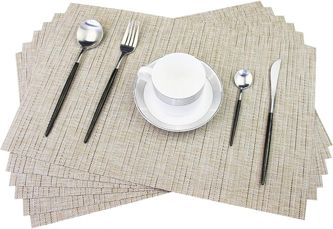 PIGCHCY Deep Beige Placemats Set of 6 Encryption Thickening Weave Heat-Resistant Placemat Washable Easy to Clean Table Mats for Dining Room and Decor (18 x 12 inch)