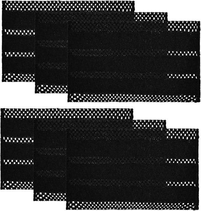 Artoid Mode Black Farmhouse Woven Rustic Hollow Placemats Set of 6,12x18 Inch Seasonal Holiday Table Mats Party Kitchen Dining Decoration