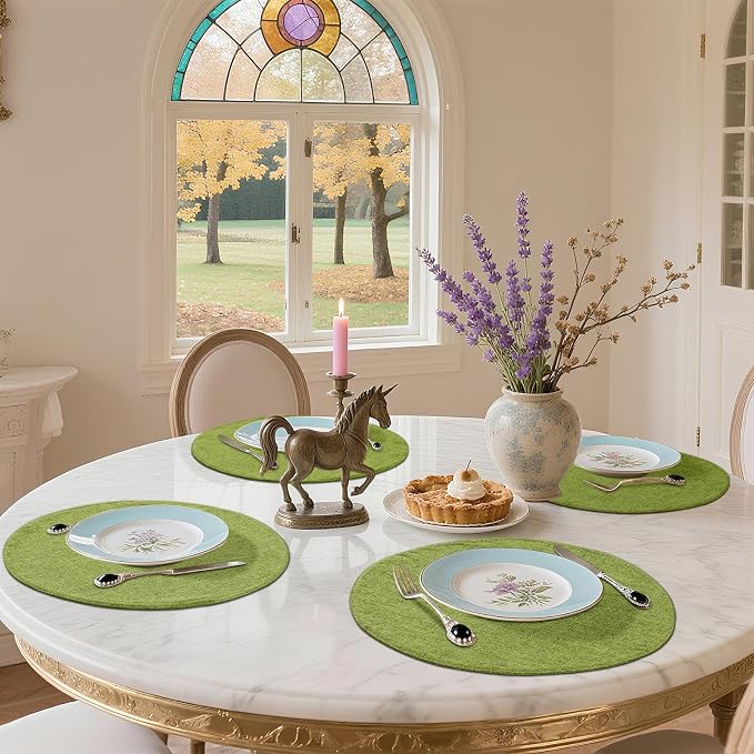 homing 15 Inch Round Cloth Placemats Set of 8, Cotton Linen Blend Washable Table Mats, Farmhouse Dining Place Mats for Indoors & Outdoors, Easy to Clean, Grass Green