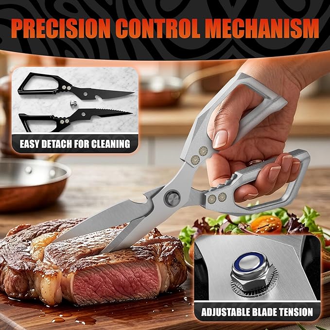 Poultry Shears Heavy Duty Set of 2 – 3Cr13 Stainless Steel | Style of Japanese Kitchen Scissors for Food, Detachable & Dishwasher Safe – Poultry, Meat, & Vegetable Cutting, Nutcracker Utility Tool