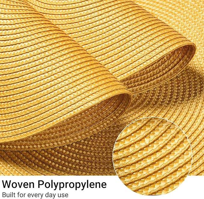 FunWheat Round Braided Placemats Set of 6 Table Mats for Dining Tables Woven Washable Non-Slip Place mats 15inch for Spring(Yellow, 6pcs)
