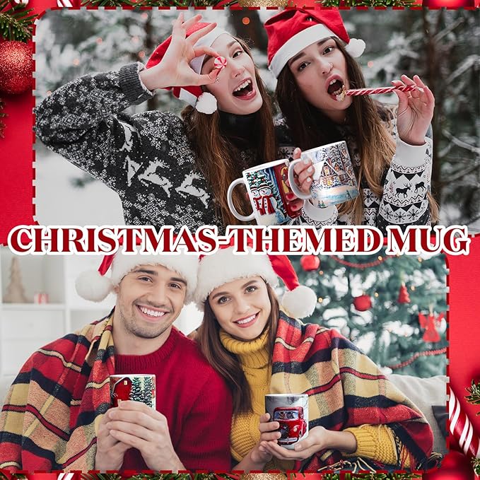 Nitial 4 Pcs Christmas Coffee Mug Sets 12oz Farmhouse Christmas Cups Bulk Gift for Women Men Decoration for Kitchen Office Home(Truck)