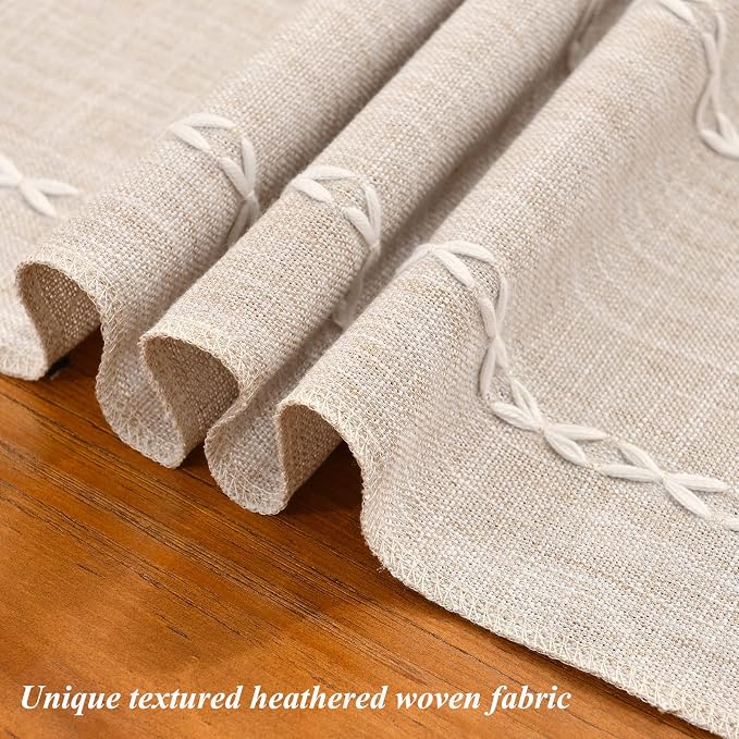 Wracra Rustic Linen Table Runner Farmhouse Style Table Runners 72 inches Long Embroidered Fall Table Runner with Hand-Tassels for Party, Dresser and Dining Room Decorations(Light Coffee, 13"×72")