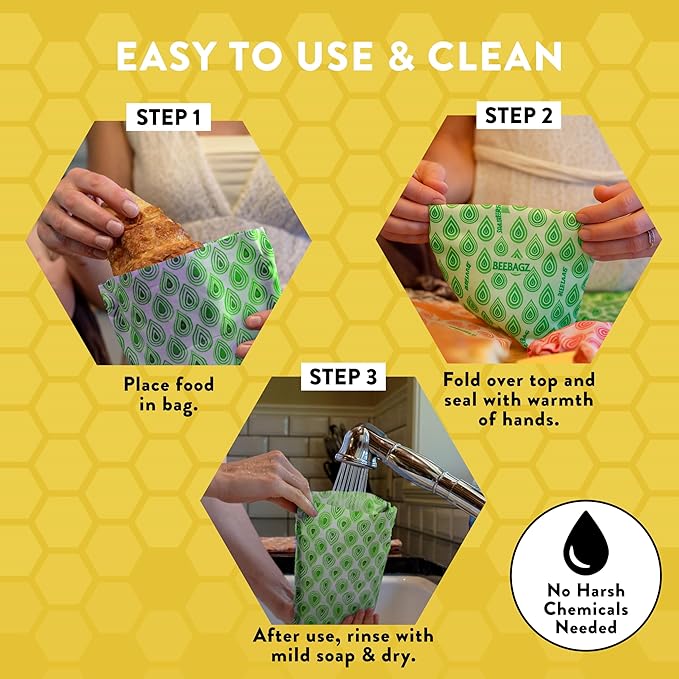 BeeBAGZ - 1 Pack - Beeswax Wrap Storage Bag - Plastic and Silicone Free - Reusable Beeswax Food Wraps Bags(1, 11” x 14” (Green)