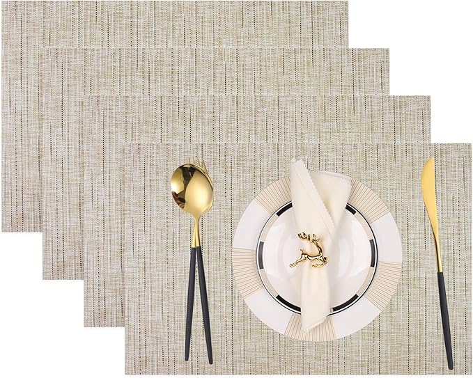 PIGCHCY Deep Beige Placemats Set of 4 Encryption Thickening Weave Heat-Resistant Placemat Washable Easy to Clean Table Mats for Dining Room and Decor (18 x 12 inch)