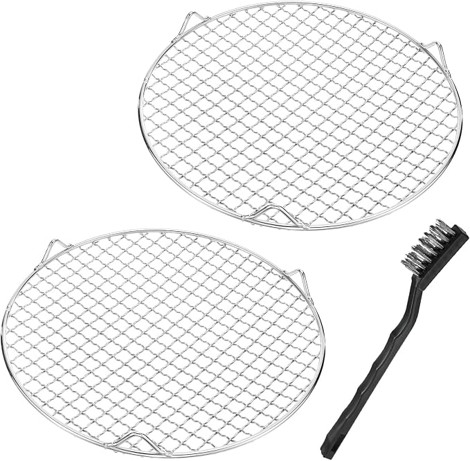 M METERXITY 2 Pack Wire Cooling Racks for Baking with Legs, Round Stainless Steel Cooling Racks for Cooking Baking Steaming BBQ, Dishwasher Safe [10.63'' x 2.6'', Free Cleaning Brush]