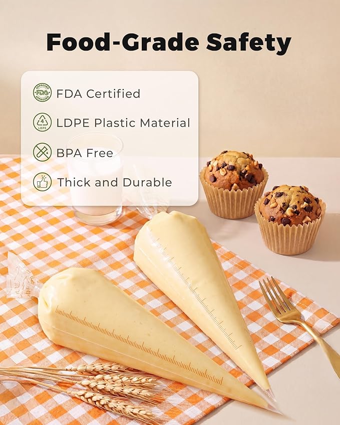 Bake Choice 18 Inch Piping Bags, 100PCS Thickened Disposable Pastry Bags, Large Capacity, Anti Burst Icing Bags for Cream Frosting, Non-slip Frosting Bags, Cake & Cookie Decorating Supplies