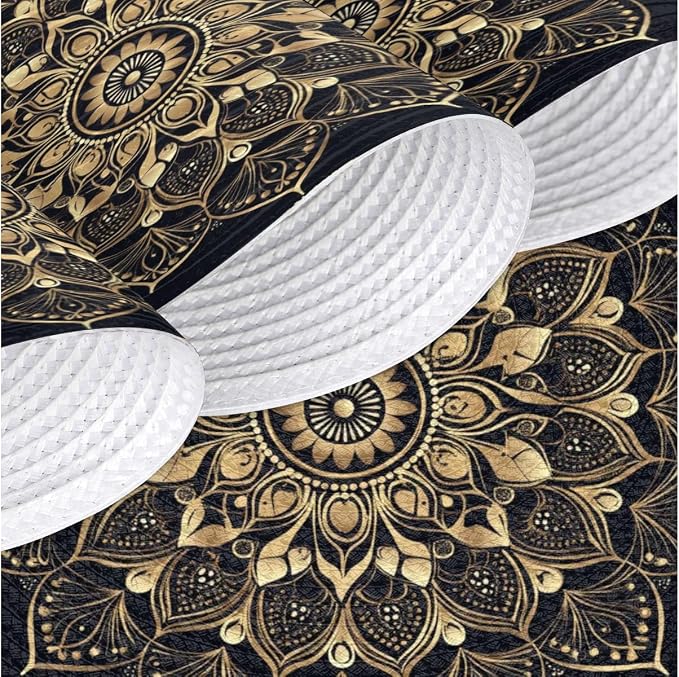 Round Placemats Set of 4, Bohemian Mandala Woven Placemats Mats Non-Slip Heat Resistant Washable Table Mats Round Braided Place for Farmhouse Kitchen Dining Party Decor 15in