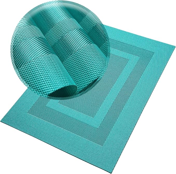 PIGCHCY Placemats Set of 8 Washable Durable Place Mats Vinyl Heat Resistant Non-Slip Table Mats Indoor Outdoor (18 x 12 inches, Turquoise Blue)