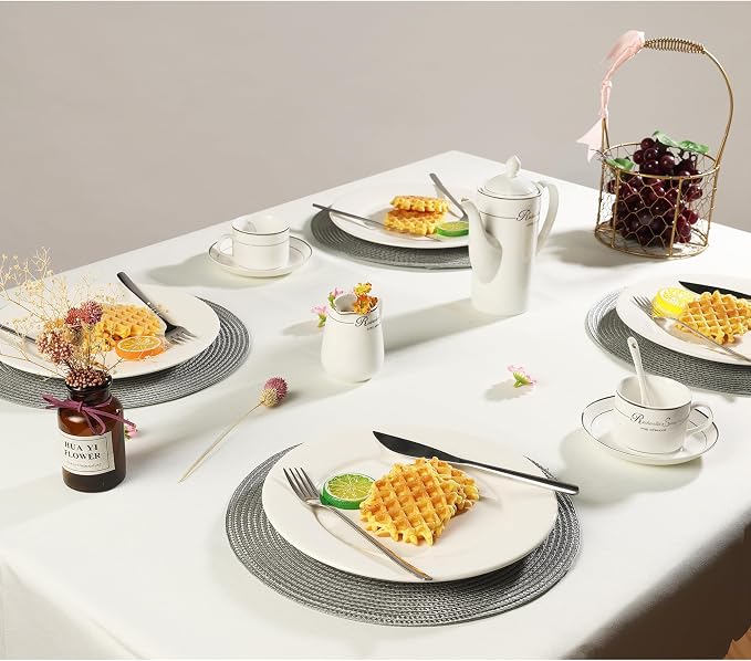 Round Placemats for Dining Table Set of 6,12.6 Inch Small Circle Place Mats Washable Heat Resistant Table Mats Gray 32CM