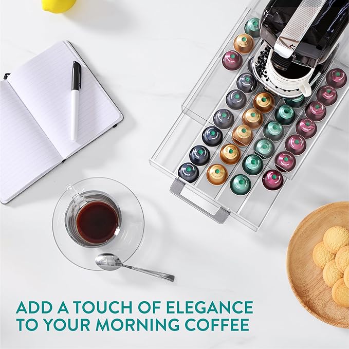 Navaris Acrylic Coffee Pod Holder - Transparent Coffee Capsule Storage - Easy-to-Use Coffee Pods Organiser, Machine Stand & Space Saver - Coffee Station Pod Holders - An Ideal Gift