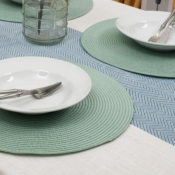 Winknowl 15 Inch Round Braided Placemats Set of 4, Washable Cotton Polyester Table Mats, Heat Resistant Non-Slip Place Mats for Kitchen Dining Table Decor (Mint Green,4pcs)