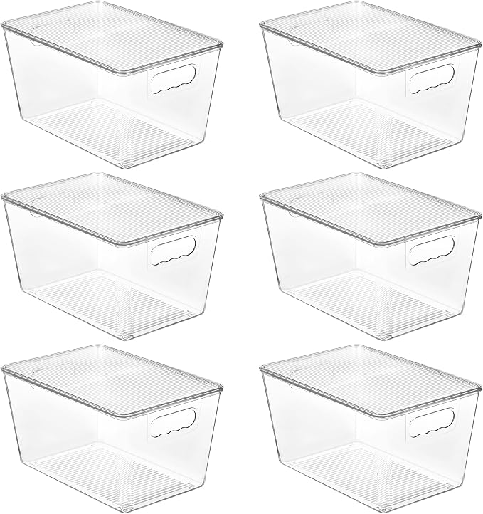 Vtopmart 6 Pack Clear Stackable Storage Bins with Lids, Large Plastic Containers with Handle for Pantry Organizer and Storage,Perfect for Bathroom,Cabinet,Kitchen,Fridge,Closet Organization