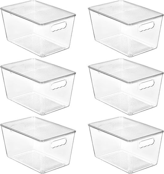 Vtopmart 6 Pack Clear Stackable Storage Bins with Lids, Large Plastic Containers with Handle for Pantry Organizer and Storage,Perfect for Bathroom,Cabinet,Kitchen,Fridge,Closet Organization