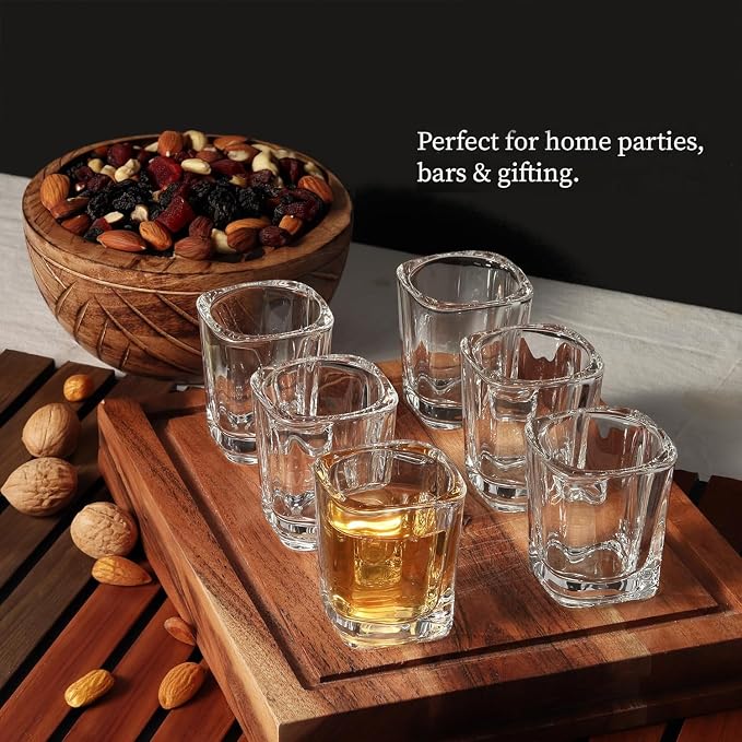 QUAFFER Square Shot Glasses Heavy Base 2oz (Set of 24) – Modern Shot Glass – Classic Whisky Vodka Tequila Sherry Brandy Cordial Mini Snifters Glasses - Perfect for Parties, Bars, Events, Home Bar