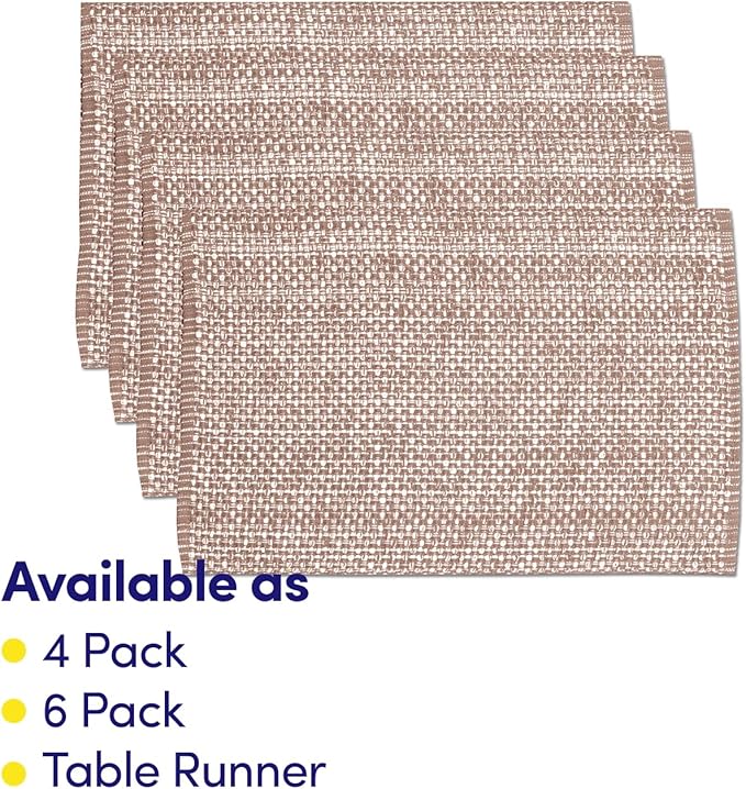 Sweet Home Collection 100% Cotton Placemats for Dining Room Rectangle Two Tone Woven Fabric 13" x 19" Soft Durable Table Mat Set, Set of 6, Taupe