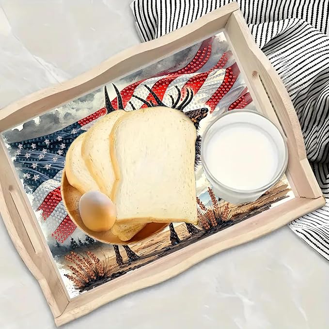 ARTopet DIY Diamond Serving Tray Diamond Art Painting Independence Day Creative Design Handmade Wooden Tray Dinner Plate for Coffee Breakfast Home Organizer-USA Moose