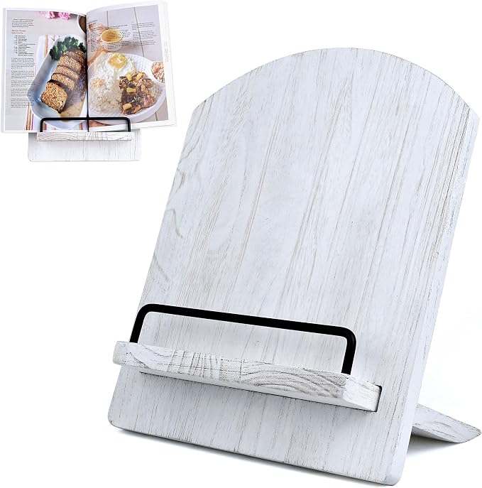 Cookbook Stand Wood Cookbook Holder: Recipe Book Holder for Counter - Wooden Cookbook Stand for Kitchen, Dining Room, Farmhouse - Adjustable Cookbook Recipe Stand
