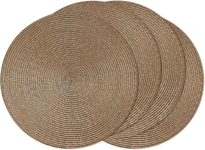 AHHFSMEI Round Placemats Set of 4 Heat Resistant Washable Non-Slip Woven Braided Table Mats for Dining Table Kitchen & Home Decor (Brown,4)