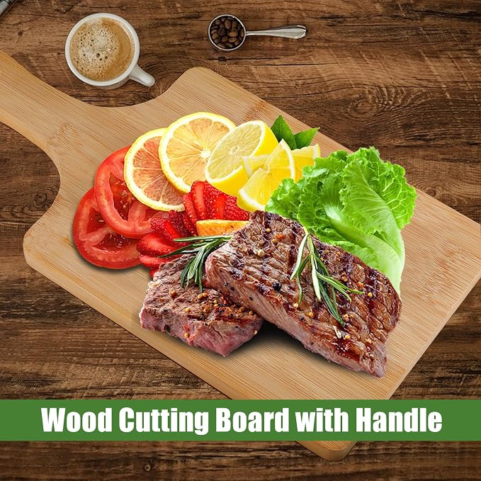10 Pcs Wood Cutting Board with Handle, 13.8 x 7 Inch Bamboo Cutting Board Bulk,Wood Chopping Boards for Cheese,Pizza,Bread, Charcuterie, Fruit, Vegetables