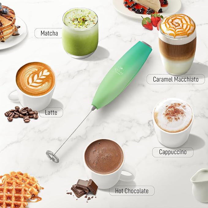 Zulay Powerful Milk Frother for Coffee with Upgraded Titanium Motor - Handheld Electric Whisk, Milk Foamer, Mini Mixer & Coffee Blender for Frappe, Latte, Matcha, No Stand - Metallic Blue